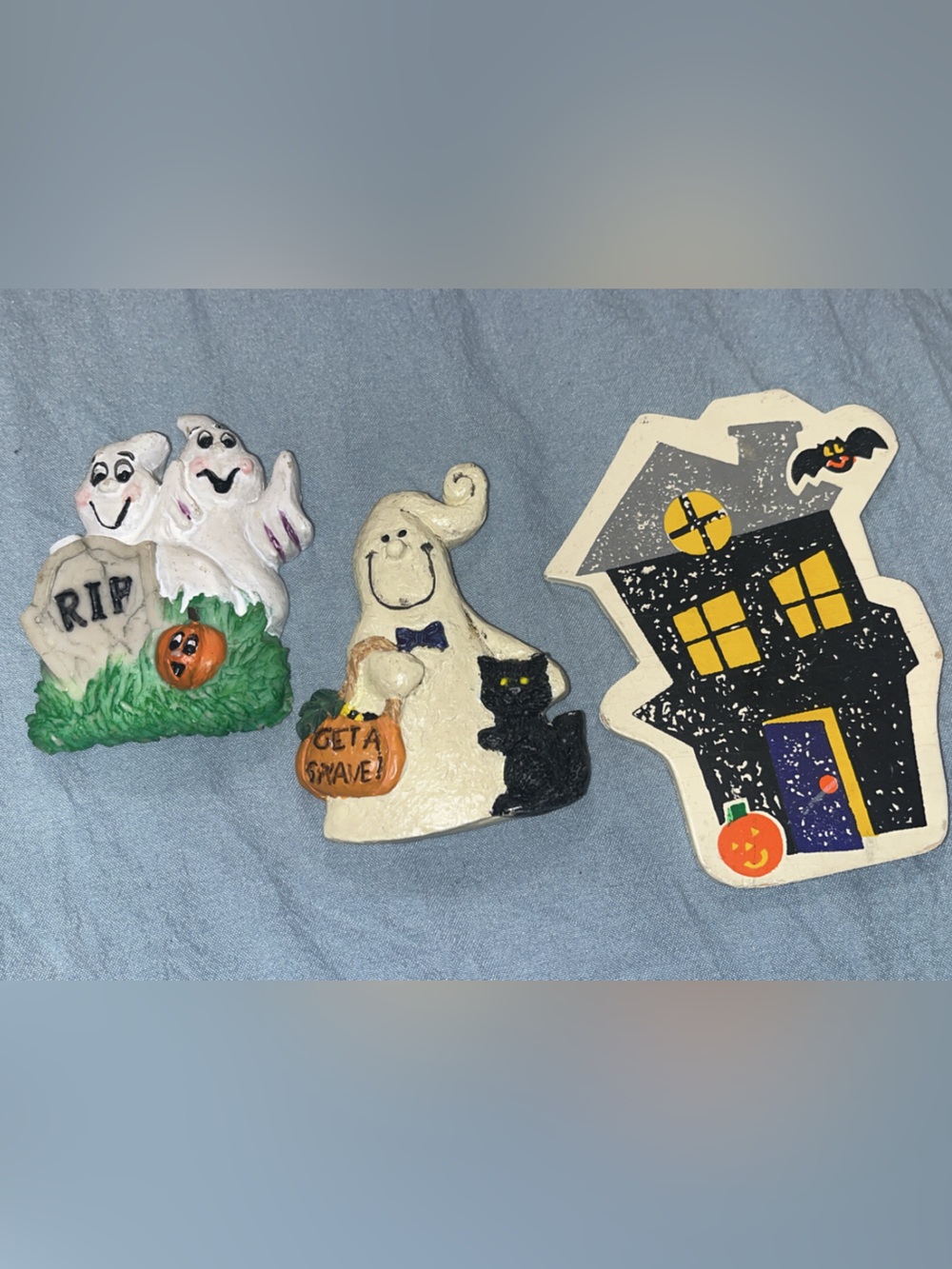 Vintage Halloween Ghost & Haunted House Magnet Trio